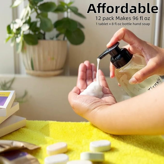 Foaming Hand Soap Tablet Refills - 12 Count- 96 fl oz total (12x 8 fl oz) - Eco-Friendly Foaming Hand Soap Refill - Gentle on Hands, Kind to Earth - Unscented