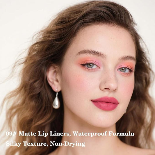 2-in-1 Gradient Red Lip Liner & Lipstick, Waterproof Long Lasting Matte Mauve Lip Liner Pencil, Makeup Smudge proof lip liner with Cone Tip (09#-Mauve)