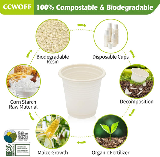 300PCS 3 OZ Compostable Biodegradable Eco Friendly Bathroom Cups - Small Disposable Mini Mouthwash Cups for Bath, Rinse, Shot, Drinking & Washing