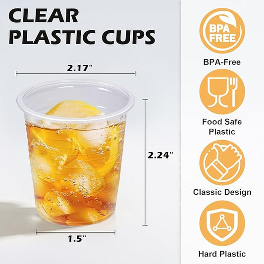 100 Pack 3 oz Plastic Cups, Clear Disposable Plastic Cups Bulk, Small Mouthwash Cup, Cold Drinking Cup for Travel, Bathroom, Travel, Picnic