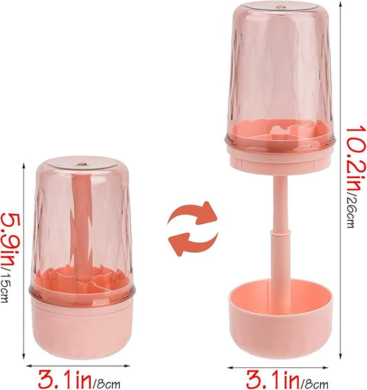 Toothbrush Holder Stand with Cup/Cover, Adjustable Height Toothbrush Organizer with 3 Slots, Portable for Bathroom, Travel, Camping (Pink)
