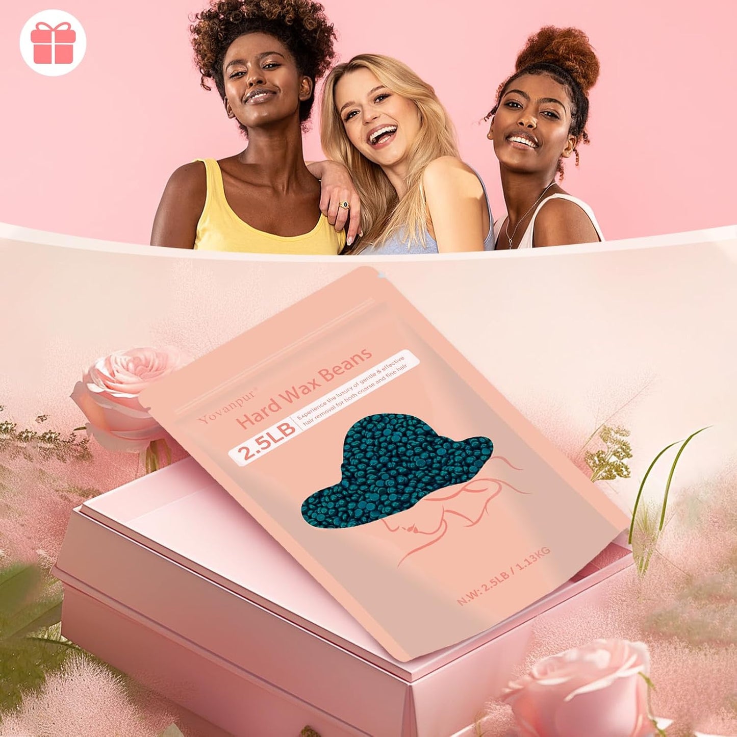 2.5lb Hard Wax Beads For Hair Removal, Yovanpur Waxing Beans for Sensitive Skin, Face, Eyebrows, Bikini, Brazilian, Legs and Full Body Bulk