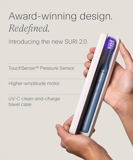 SURI 2.0 New Sonic Electric Toothbrush with Pressure Sensor & UV-Cleaning Travel Case | 1 Month+ Battery | Electric Toothbrush for Adults | Travel Toothbrushes | Tooth Brush | Blue