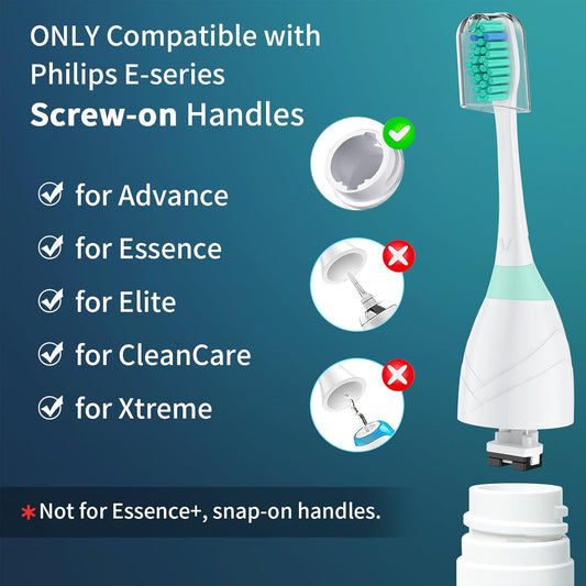 Replacement Heads for Philips Sonicare, Toothbrush Replacement Head Compatible with Phillips Sonicare E-Series Screw-on Handles for Essence, Advance, Elite, CleanCare, Extreme, 6 Pack