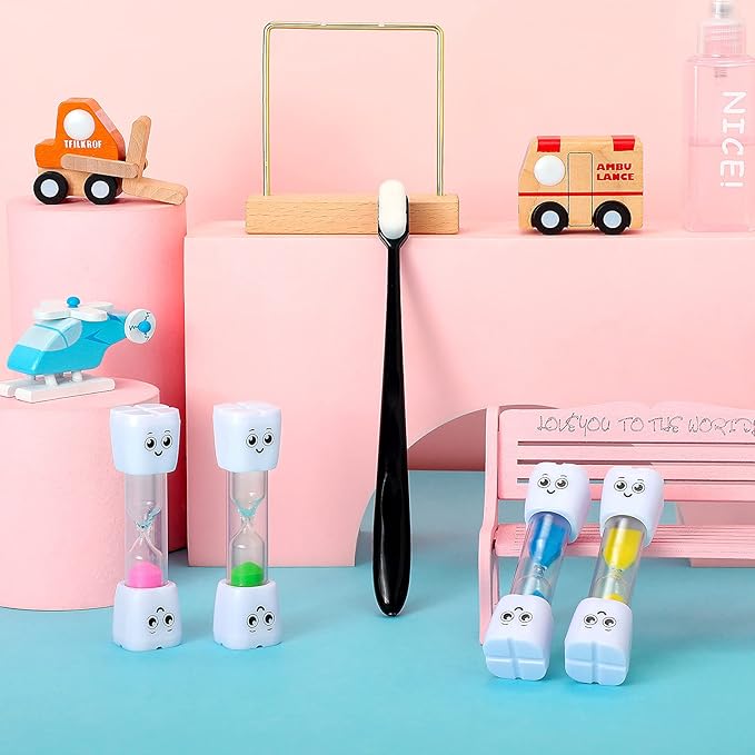 Weewooday 4 Pieces Toothbrush Timer for Kids 2 Minute Sand Timer Smile Pattern Tooth Brushing for Proper Tooth Brushing Boys Girls Oral Hygiene Party Favors(Blue, Pink, Yellow, Green)