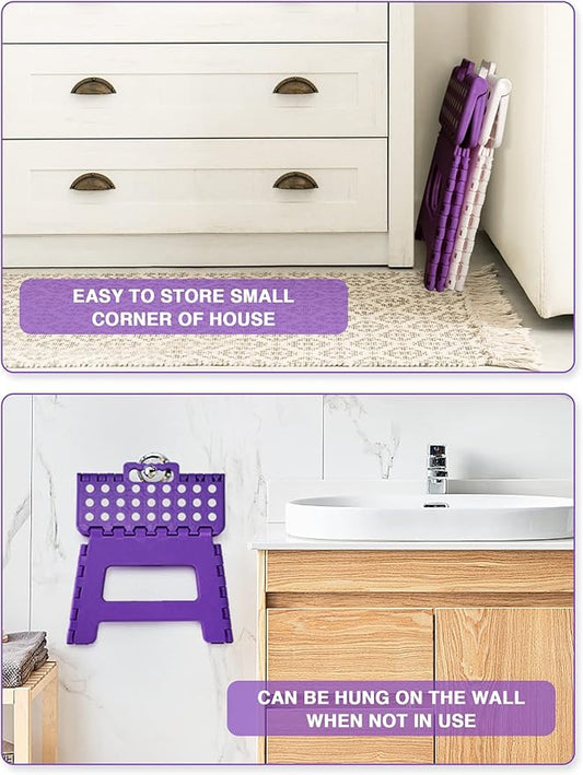 Dyforce Folding Step Stool 9", Kids Step Stool, Heavy Duty Step Stools for Adults, Compact Foot Stools, Light-Weight Toddler Step Stools for Kitchen, Bathroom, Holds Up to 300 lbs (Purple)