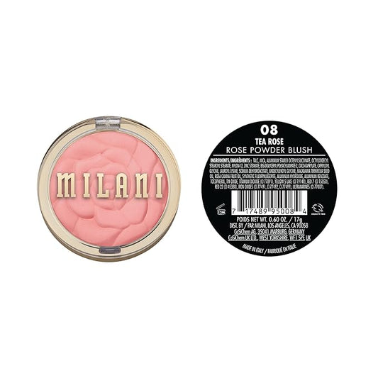 Milani Rose Blush, Powder Blush for Cheeks, Cruelty Free Makeup - Shape, Contour & Highlight Face for a Natural Matte Finish -Tea Rose