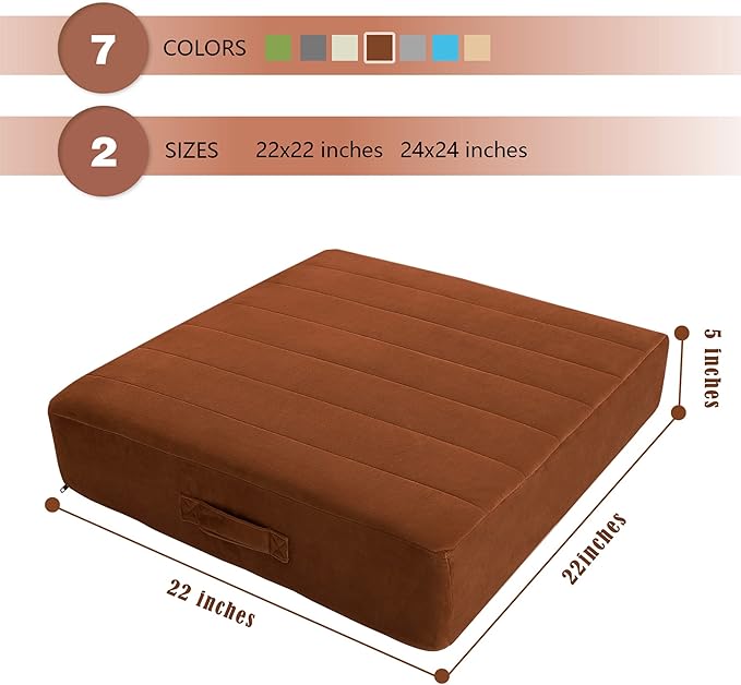 MeMoreCool Square Floor Pillow Seating for Adults Kids, Large Meditation Cushion Floor Pillow with Thick Foam & Soft Tufted Cover, Washable Big Pillow Seat Floor Cushion for Sitting Yoga 22" Coffee