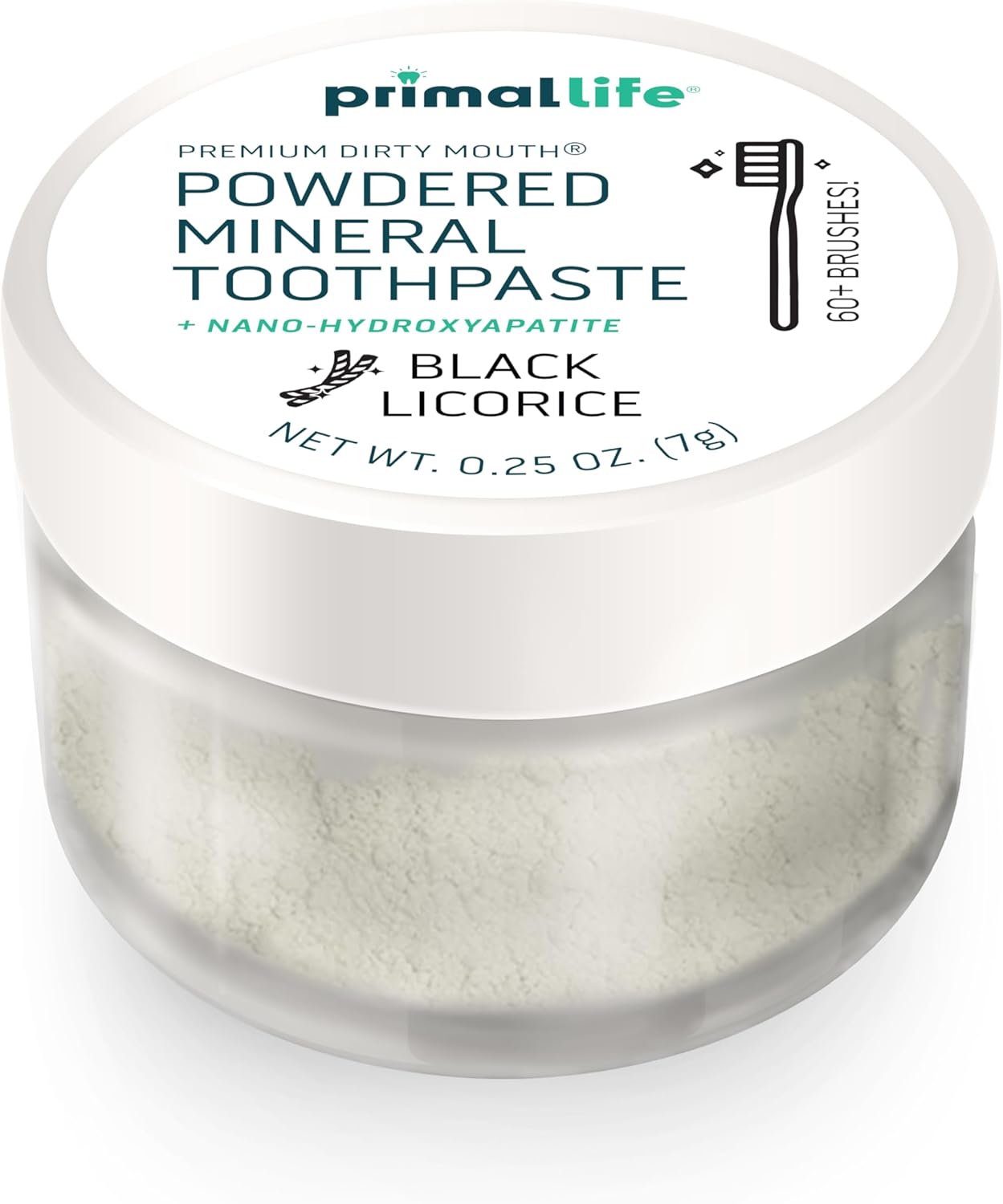 Primal Life Organics - Dirty Mouth Toothpowder, Tooth Cleaning Powder, Flavored Essential Oils with Natural Kaolin & Bentonite Clay, Good for 60+ Brushings, Organic, Vegan (Black Licorice, 0.25 oz)