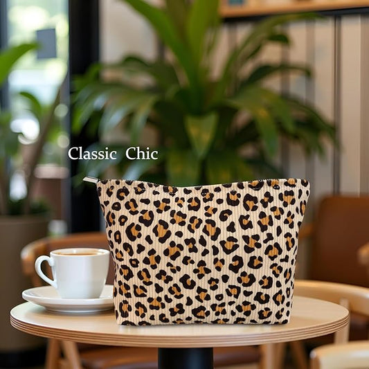 STARDW Leopard Makeup Bag Organizer Cosmetic Bags for Women and Girls,Travel Toiletry Bag Large Capacity Canvas Makeup Zipper Pouch, Purse Organizer Pouches