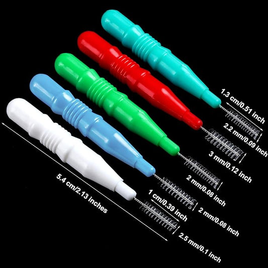 BBTO 100 Pcs Braces Dental Brush Flosser for Cleaner Interdental Brush Toothpick Tooth Flossing Head Oral Dental Toothpick Cleaners Cleaning Tool(Red White Green Light Green, Light Blue)