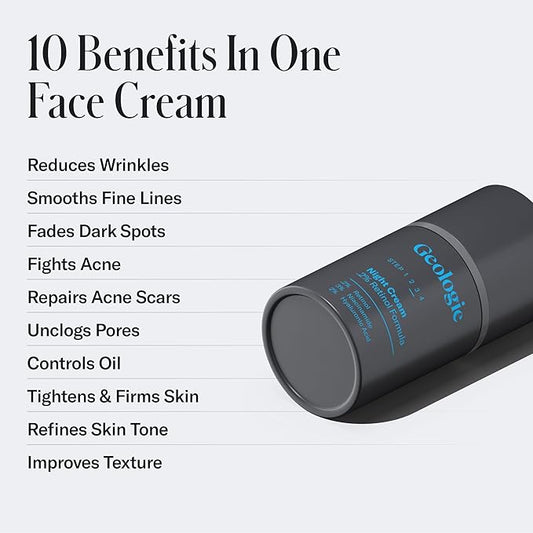 Geologie Retinol Anti-Aging Face Cream for Sensitive Skin | Beginner-Friendly .1% Retinol Formula | Effective Results | Reduces Wrinkles | For Men & Women