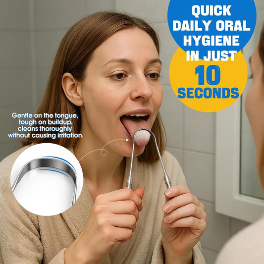 Stainless Tongue Scraper Set for Adults: Easy To Use For Oral Care and Hygiene – Pack Of 2 Stainless Steel Tongue Cleaners, 2 Travel Cases, 4 Floss Picks – Cleaning for Tongue Care & Fresh Breath