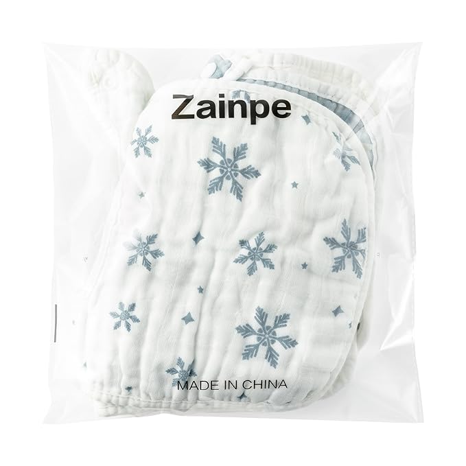 Zainpe 6Pcs Snap Muslin Cotton Baby Bibs Cute Themes Snowflake Penguin Pattern Infants Drooling Bib Adjustable Burp Cloth Soft Absorbent Feeding Cloths for Unisex Newborn Toddler Teething Eating