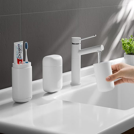 2Pack Travel Soap Case Container, Portable Toothbrush Travel Case with Cup, Tooth Brush Soap Bar Case Set for Traveling, Bathroom, Camping, Gym, White