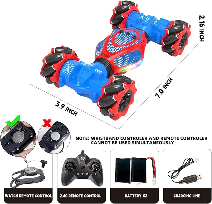 Remote Control Car - RC Drift Car for Boys Age 8-12, Gesture Sensing RC Stunt Cars 4WD Hot Wheels Cars Toy for Kids 4 5 6 7 8 9 10 Year Old Boy Birthday (Red-Blue)