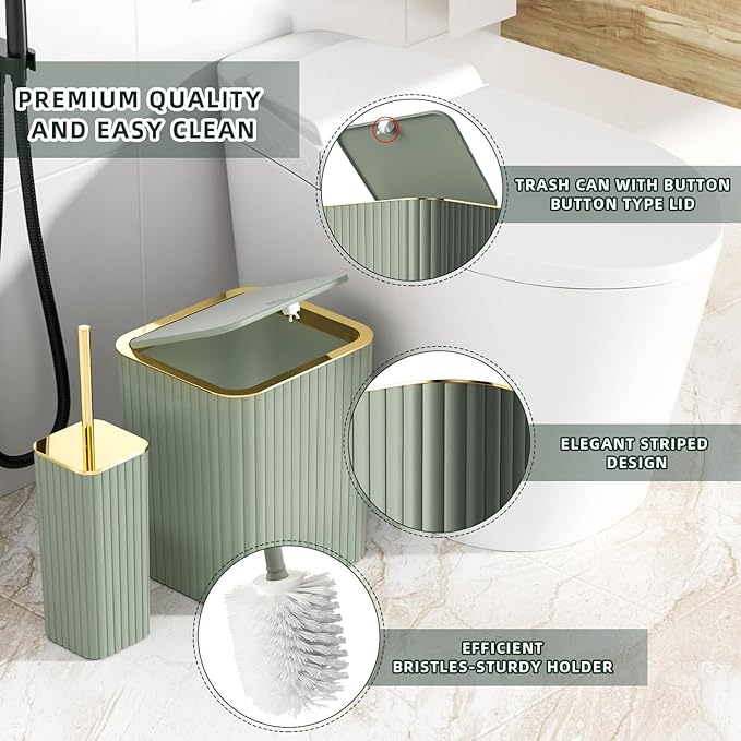 26PC Bathroom Accessories Set - Gorgeous Sage Green Bathroom Set, Bathroom Accessory Set, Shower Curtain Set with Bathtub Mats for Shower Tub, Trash Can & Soap Dispenser