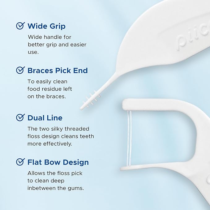 Piico Orthodontic Flosser, Floss Picks Designed for Braces, Unbreakable, Shred-Resistant, Resealable-50 Count