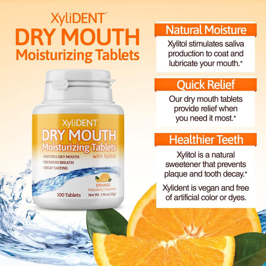 Nature's Stance XyliDENT Xylitol Tablets for Dry Mouth Relief - Stimulates Saliva, Freshens Breath, Reduces Acid Production, Fast Acting Relief, 100 Count (Orange) (Pack of 2)