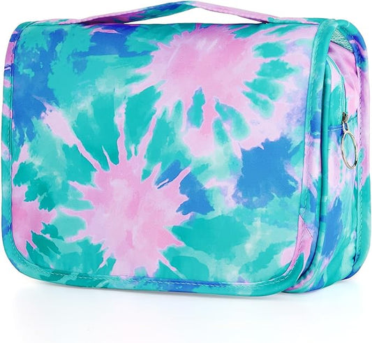 Tie Dye Hanging Toiletry Bag for Girls, Travel Toiletry Bag for Teen Girls Cosmetic Makeup Waterproof Wash Bag Traveling Toiletries, Green Teal