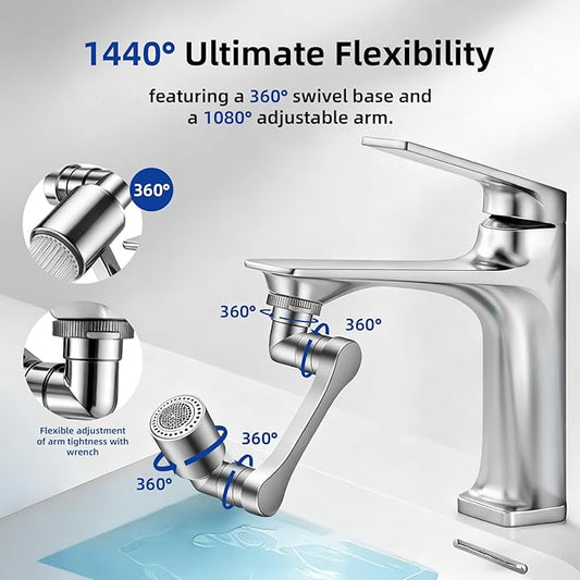 Faucet Extender, 1440°Swivel Aerator with 2 Spray Modes, for Kitchen Bathroom Sink, Helps Kids Toddlers Wash Hands & Face Washing, Fit G1/2" 55/64" 15/16"EAGZFFI