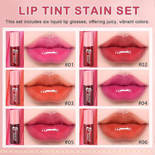 Lip Tint Stain,6 Colors Lip Stain Long Lasting Waterproof,Multi-use Lip and Cheek Stain,Mini Lipstain Liquid Lipstick,Lightweight tinta para labios,Moisturizing Red Lip Stain Set Lip Makeup