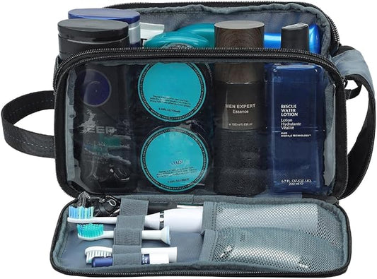 ZEEMO Travel Toiletry Bag for Men, Medium Water-Resistant Double-Sided Full-Open Dopp Kit, Versatile Organizer for Shower and Hygiene Accessories, Bathroom Essentials, Cosmetics, Black