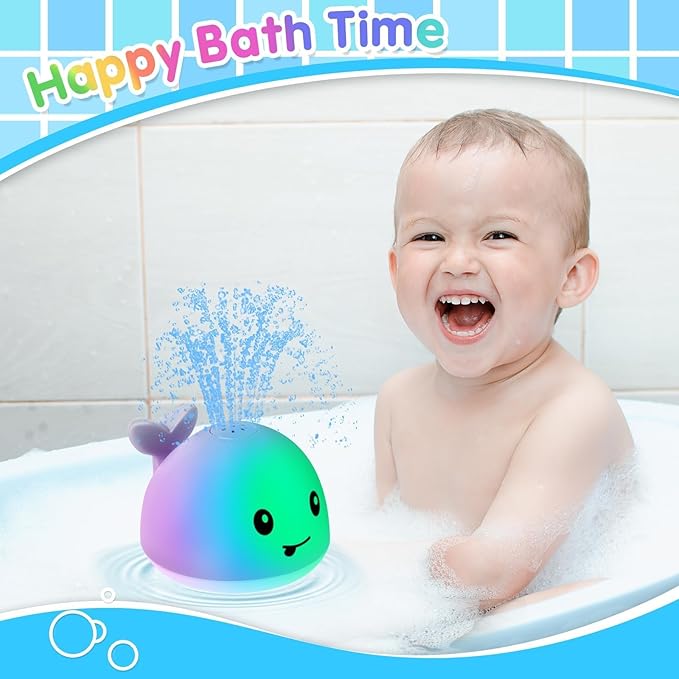 Gigilli Bath Toys for Kids Ages 1-3, Baby Bath Toys 1 2 3 Year Boy Girl Gifts Christmas Stocking Stuffers for Babies 6-12-18 Months Light Up Whale Bath Toy Sprinkler Toddler Birthday Bathtub Water Toy