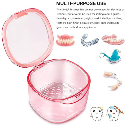 2022 Upgraded Denture Bath Box Cup, Retainer Cleaning Box, Complete Clean Care for Dentures, Denture Case - Second Generation (transparent pink)