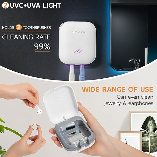 Toothbrush Sanitizeri Case with U V-C Lights, Dryer Heating, Fan Drying - Rechargeable Portable Toothbrush Cover, Hook Wall Mount Sterilizeri Box for Home, Travel & Fits All Toothbrushes