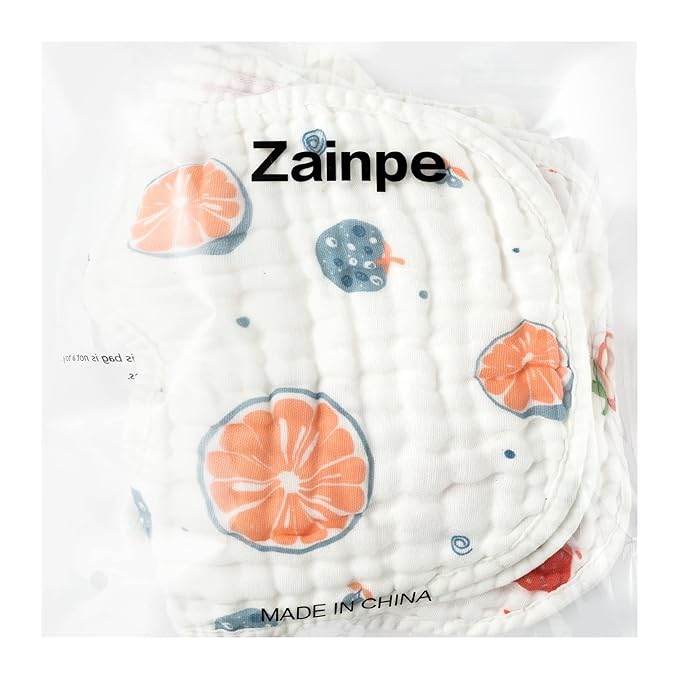Zainpe 6Pcs Snap Muslin Cotton Baby Bibs Strawberry Lemon Avocado Pattern Infants Feeding Bib Adjustable Machine Washable Unisex Burp Cloths with 6 Absorbent & Soft Layers for Drooling and Teething