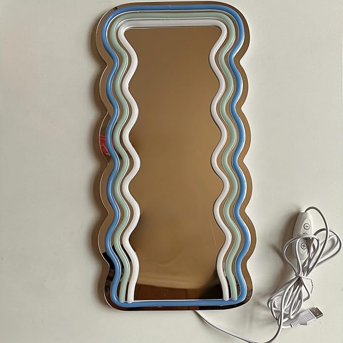 LED Mirror Neon Lights Light Up Dressing Mirror Cat/Shine Heart/Bat/Butterfly Shape Neon Mirror Sign for Modern Home Girl Room Bathroom Salon Wall Art Decor Gift For Girlfriend USB Powered