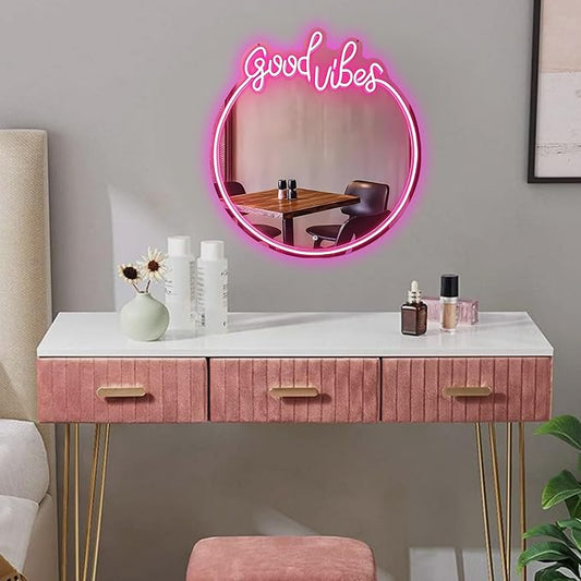 Mirror Neon Sign Neon Wall Art Sign for Wall Decor LED Neon Mirror Light Sign for Girls Room Bedroom Wedding Birthday Party