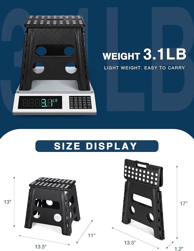 Dyforce Folding Step Stool 13", Heavy Duty Step Stools for Adults and Kids, Compact Foot Stools, Light-Weight Toddler Foldable Step Stool for Kitchen, Bathroom, Holds Up to 300 lbs (Black)