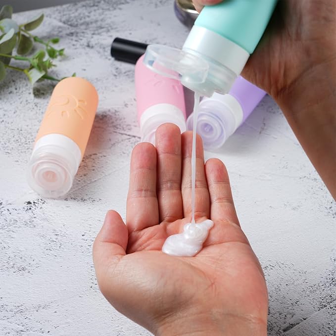 Travel Bottles for Toiletries, TSA Approved Travel Containers 3oz Leak Proof Travel Tubs Refillable Liquid Travel Accessories for Shampoo Conditioner Lotion Body Wash(Multicolored C)
