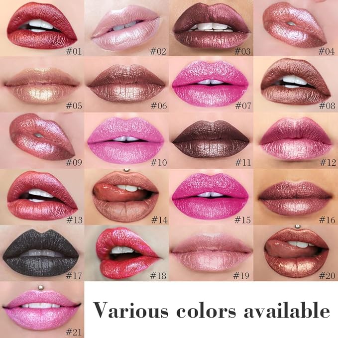Kaely 2-in-1 Pink Metallic Lipstick and Lip Liner, Shimmer Liquid Metallic Lipsticks for Women, Glitter Lip Gloss Stain Long Lasting Waterproof Smudge Proof 24 Hour, Vegan Makeup, 21