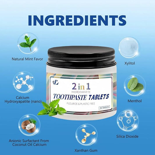 Toothpaste Tablets - Nano Hydroxyapatite, Flouride & Plastic Free, Small Size & Travel Friendly, Available for All Age People