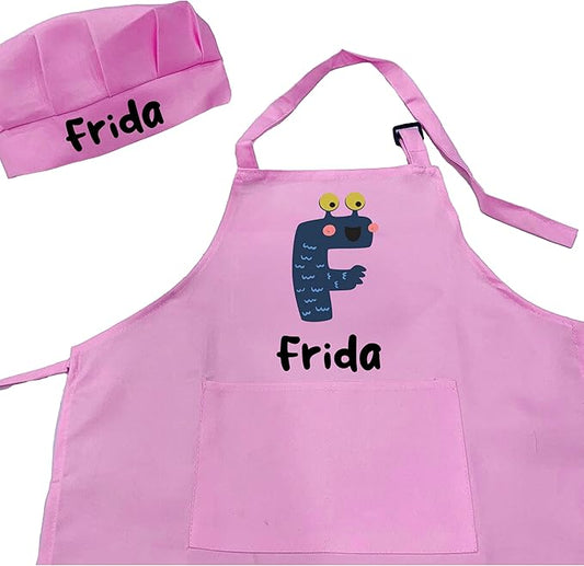 Personalized Kids Apron for Cooking, Kids Chef Hat and Apron, Toddler Aprons for Baking Crafting, Christmas Gifts for Children, Birthday Gifts for Boys and Girls
