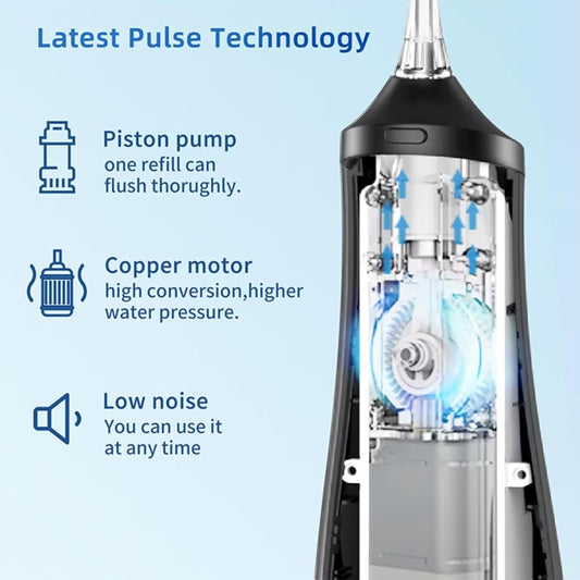 Reva Professional Water Dental Flosser for Teeth & Braces - 9 Modes Cordless Oral Irrigator, 350ML Large Reservoir, 360° Nozzle, IPX7 Waterproof, Rechargeable, Dental Floss Tool (M131 - Black)