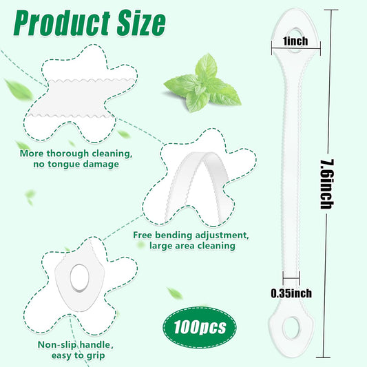 100 Count Disposable Tongue Scraper, Plastic Tongue Cleaner for Adults and Kids, Tongue Scrubber for Oral Care, Promote Fresh Breath