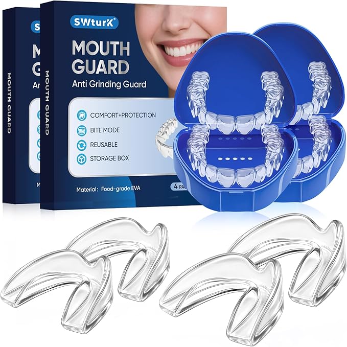 Mouth Guard for Clenching Teeth at Night, Mouth Guard for Grinding Teeth at Night, Comfortable & Reusable Adult Teeth Grinding Mouthguards for Sleeping, Includes 8pcs & 2 Travel Case