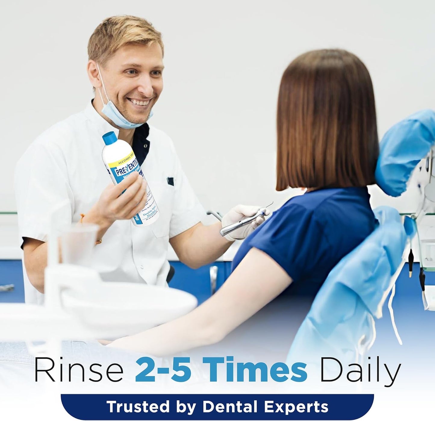 Prevention Daily Care Alcohol-Free Mouthwash, Hydrogen Peroxide Teeth Whitening with Soothing Double Mint for Bad Breath Treatment, Fluoride-Free Gum Care Oral Mouth Rinse 16 oz 1 Pack