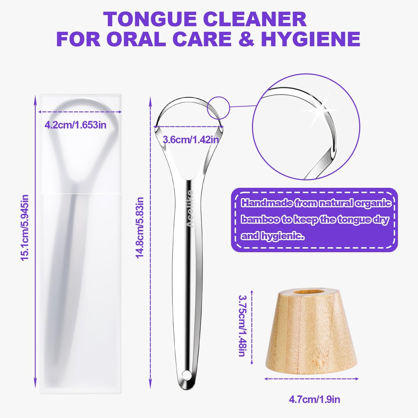 Tongue Scraper for Adults with 2 Holder and 2 Travel Case, Metal Tongue Scraper for Tongue Cleaning and Reducing Bad Breath,100% Stainless Steel Tongue Scraper, Tongue Cleaner for Adults