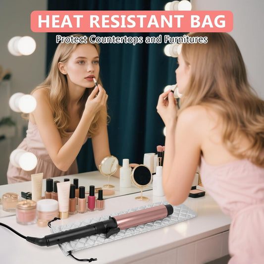 AMIJEAL Heat Resistant Hair Tools Organizer Bag Portable Travel Drawstring Storage Cover Pouch for Hair Straightening Irons, Curling Irons, Flat Irons and Hot Styling Tools(16" x 4.3")