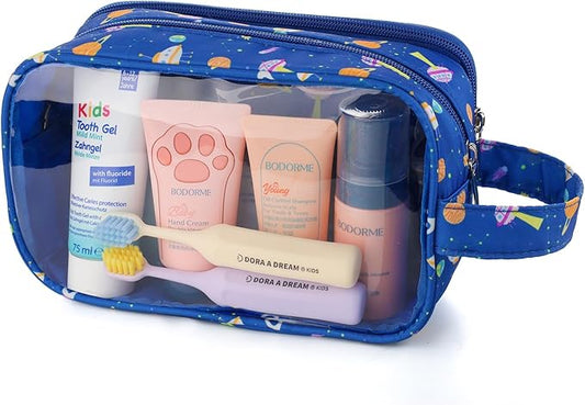 Space Kids Toiletry Bag for Boys, Travel Clear Toiletry Bag for Little Young Boys Waterproof Hanging Wash Bag Toddler Traveling Toiletries, Navy Blue