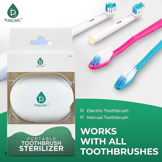 Pursonic Portable UV Toothbrush Sanitizer Case – Rechargeable Toothbrush Cleaner with UV Light & Magnetic Mounting – Compact, Hygienic & Long-Lasting (30-Day Battery) for Home & Travel (White)