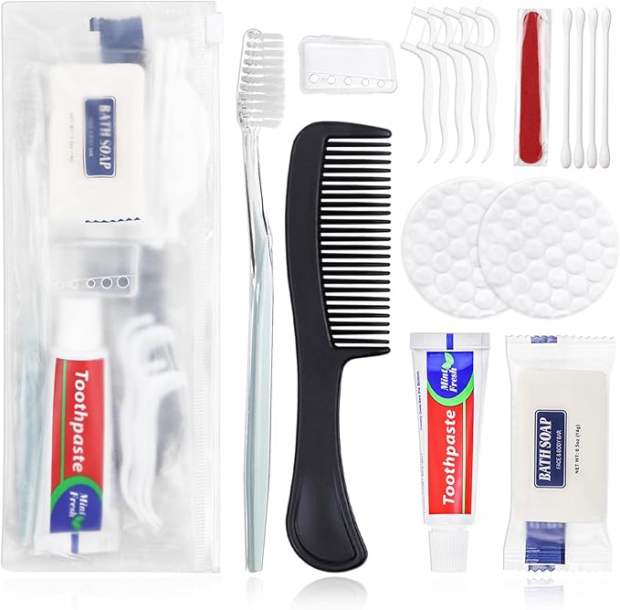 50 Sets Personal Hygiene Kit Bulk, Disposable Toothbrushes with Toothpaste Floss Comb Soap Cover and Vanity Kit, Toiletry Kits Homeless Supplies Bulk for Women,Men,Travel,Homeless