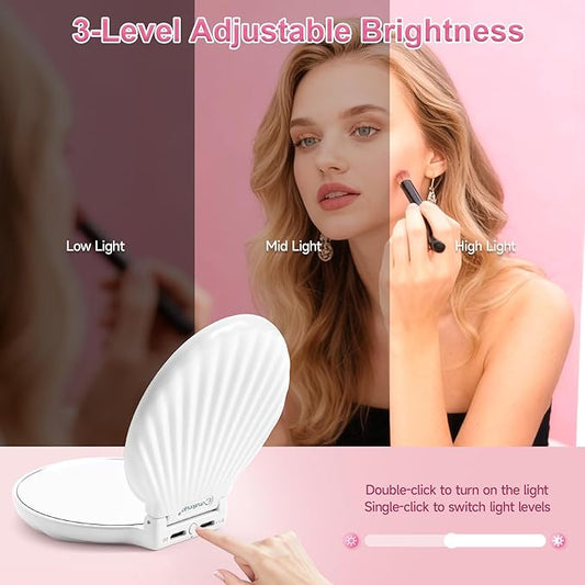 Compact Makeup Mirror with Lights - 3.5" Portable, 2-Sided, Lightweight & Shatterproof, Folding Magnifying Mirror 2X/10X, for Women