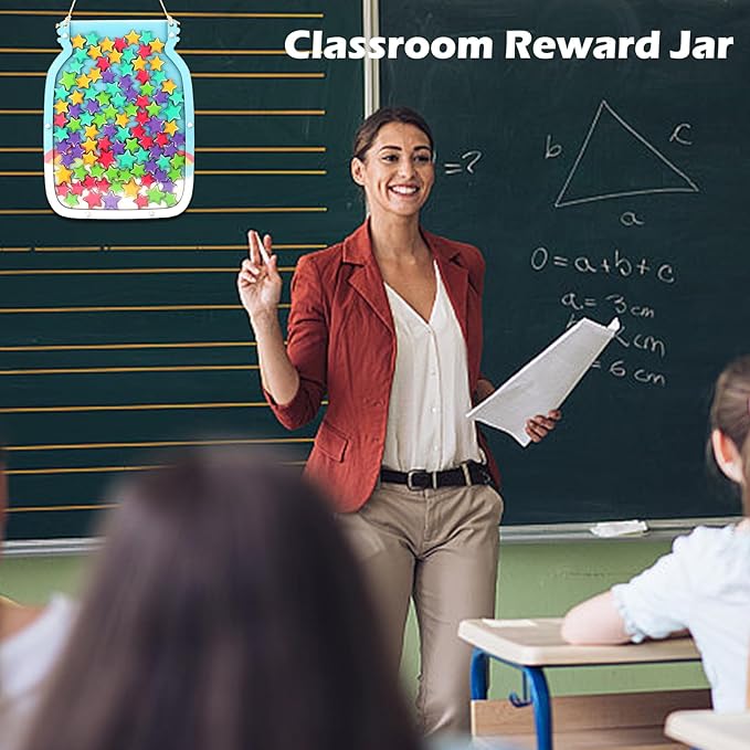 100pcs Reward Jar Classroom, Reward Jar for Kids, Star Jar Behavior Management Classroom Tools, Reward Jar for Good Behavior Home Classroom School Motivate(13 x 9.84") (Blue)