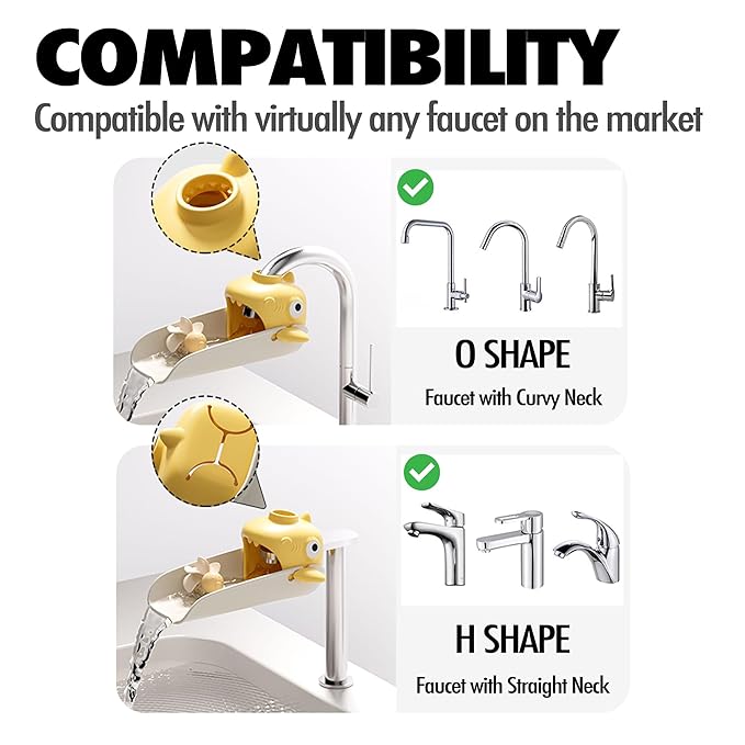 Faucet Extender for Toddlers, 2 Pack Universal Sink Extension with Water Wheel to Kids Fun Hand Washing (Yellow Shark)